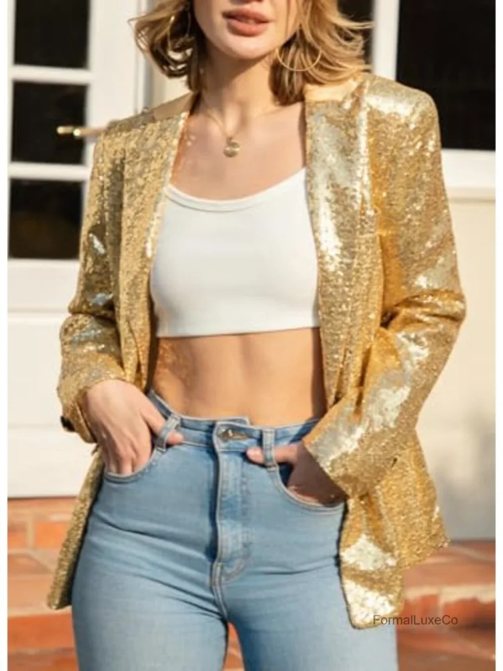Sequin Blazer Open Front Long Sleeve Casual Party Jacket